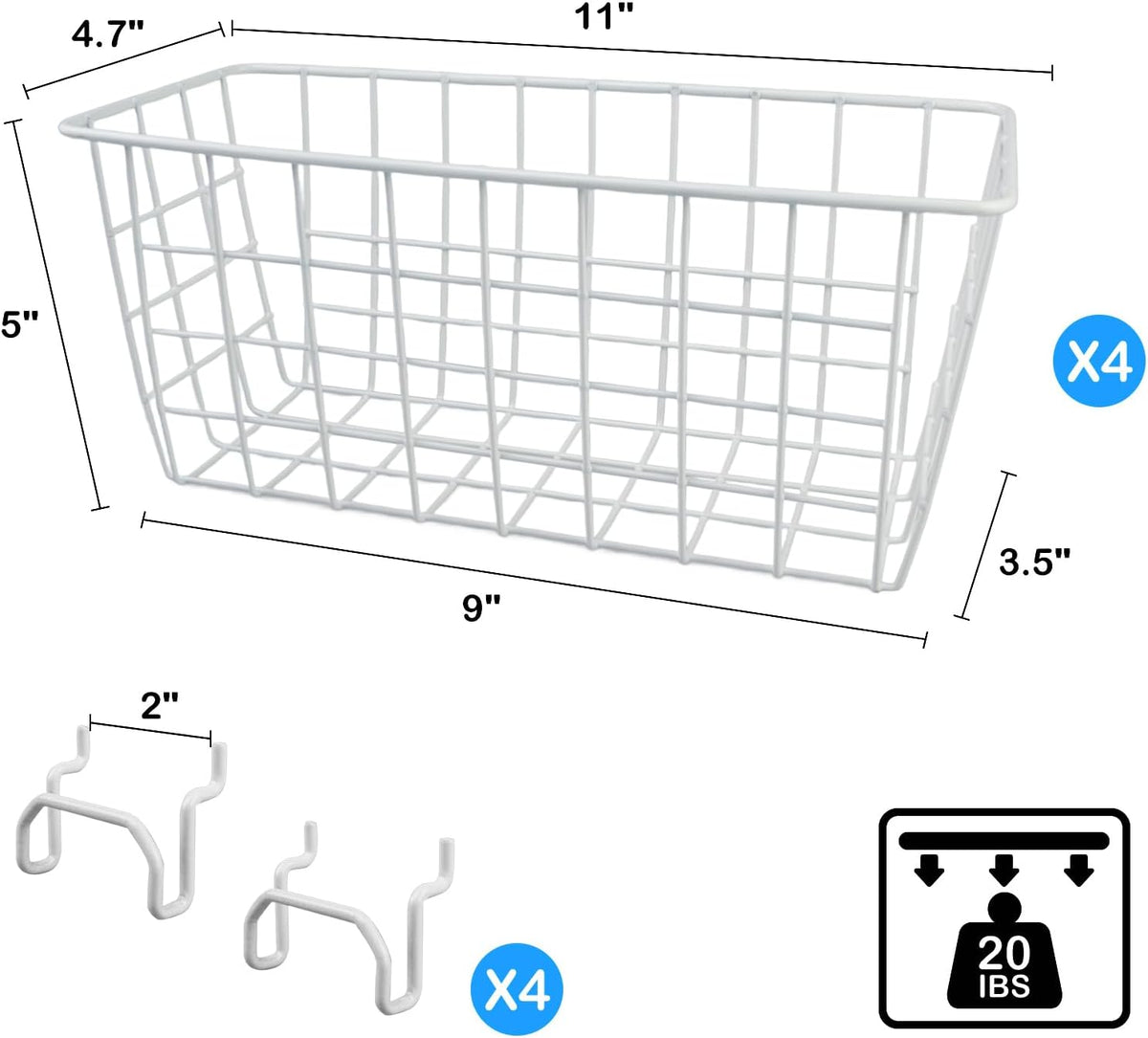 Pegboard Baskets 4 Pack Peg Board Metal Shelves Organizers (Medium, White) - Image 2