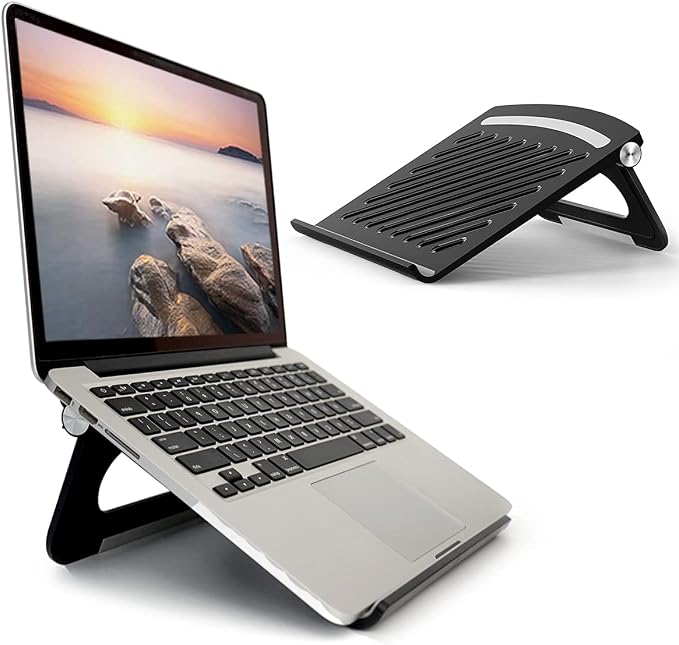 Laptop Stand for Desk Stable Foldable Adjustable Multi-Angle Desktop Holder | Computer Ventilated Lapdesks Riser for Mackbook, Lenovo, Dell, iPad, HP - Within 17' (black) by Brezze+Letter
