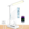 Infiway Desk Lamp with USB Charging Port: LED Desk Lamps for Home Office - 1 Type-C, 1 USB-A Charging Port, 2 AC Power Outlets - Touch Control Dimmable 5 Color 5 Brightness by INFIWAY