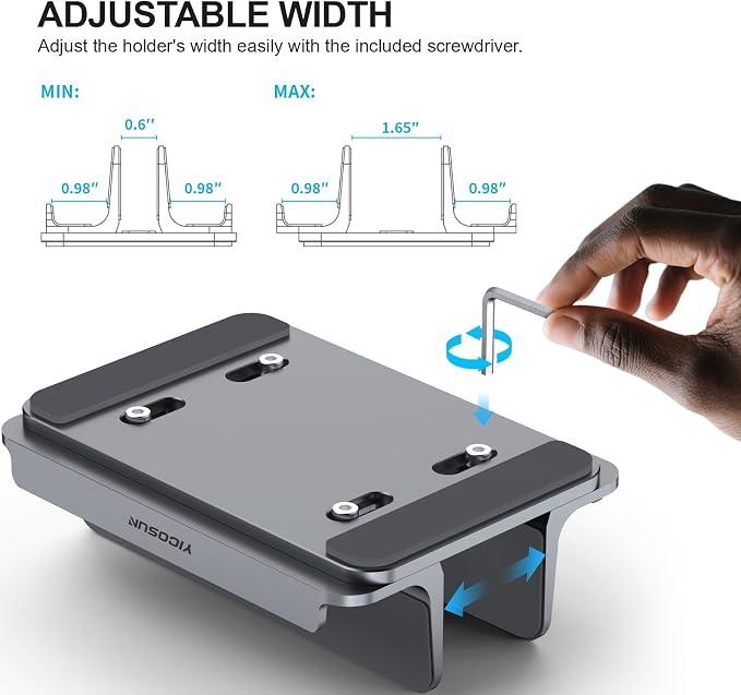 YICOSUN 3-Slot Aluminum Vertical Laptop Stand for Desk - Adjustable Width Dock for MacBook, Surface, Samsung, HP, Dell up to 17.3 inches - Space-Saving & Protective Design - Gray - Image 2