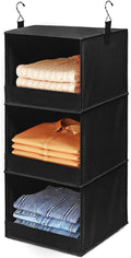 Lifewit RV Storage and Organization, Hanging Closet Shelves | 3 Shelf Front Anti-Slip Closet Organizers and Storage with 2 Sturdy Hooks, Vertical, Foldable, for Camper, Black 1 Pack by Lifewit