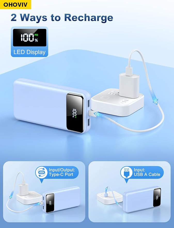 OHOVIV Portable Charger Power Bank 50000mAh,4 Built-in Cables Battery Pack | 22.5W Fast-Charge,55% in 30mins,10 Times for iPhone,Camping Travel Essential,Compatible with iPhone,Samsung,Tablet,Blue - Image 6