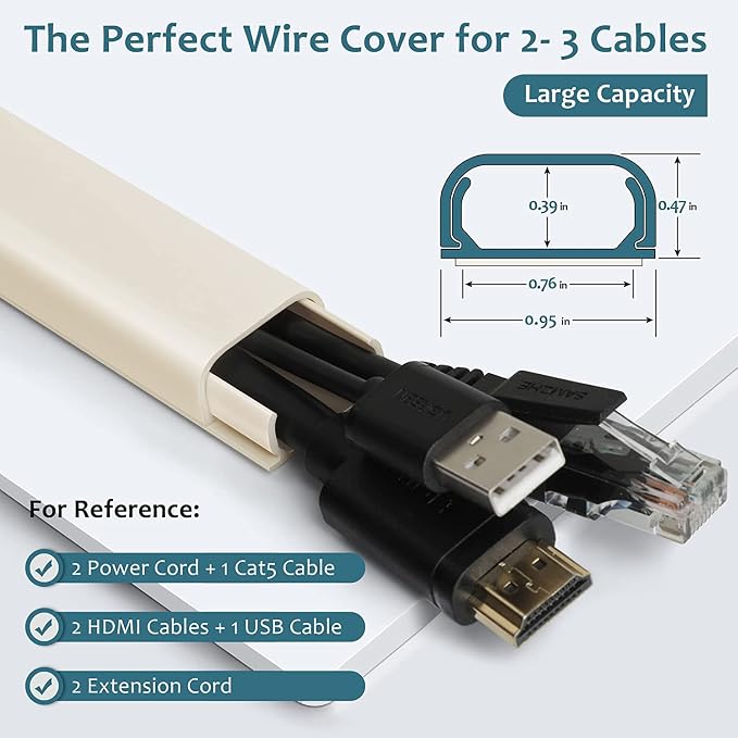 ZhiYo Cable Hider Raceway Kit, Wire Hiders for TV on Wall, Paintable Cord Cover Channel, Cord Hider for Wall Mounted TV in Home Office, W0.95in X H0.47in, Beige - Image 2