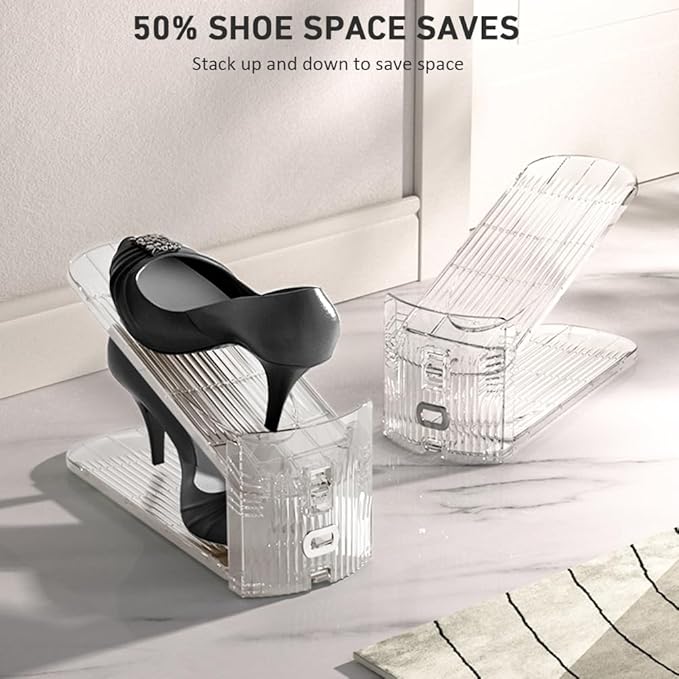 NVGSN 36Pack Clear Shoe Slot Organizer,Shoe Stacker,Storage Space Saver 50% | 3 Levels Adjustable Height 3.7''-7.7''shoe Organizer for Closet,Easy to Assemble shoe Rack Holder,Organizador de Zapatos - Image 4