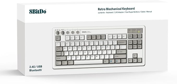 8Bitdo Retro Mechanical Keyboard for Windows & Android, M Edition | Bluetooth, 2.4G and Wired, 87-Key Layout, Kailh Box White Switch V2, Hot-Swappable PCB, Programmable Super Buttons - Image 5