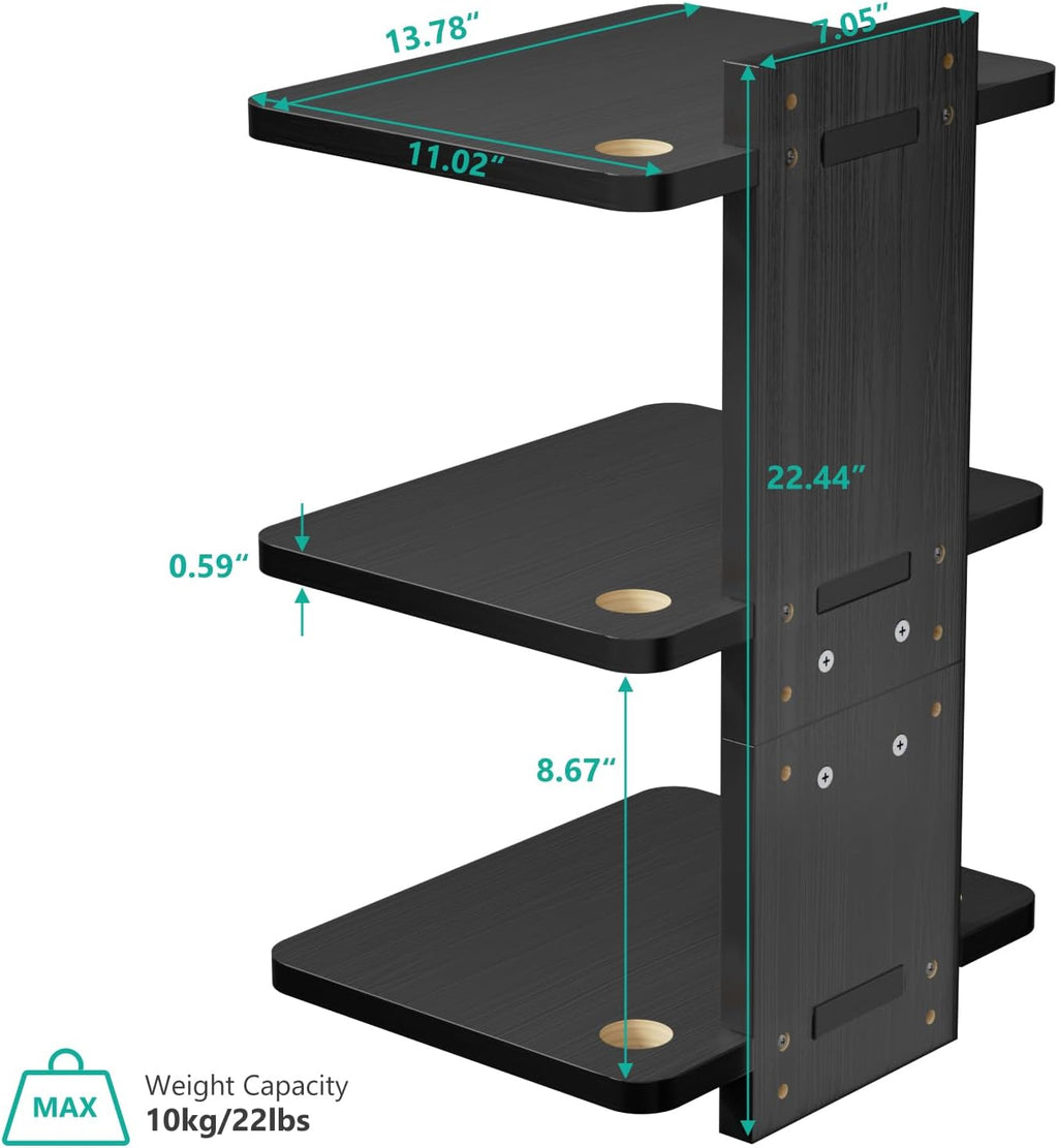 WALI Floating TV Projector Shelf, Holds Up to 22lbs, Black Floating Shelf for Under TV for DVD Players, Cable Boxes, Routers, Game Consoles, PlayStation Accessories (CS303NB), 3 Shelf - Image 2