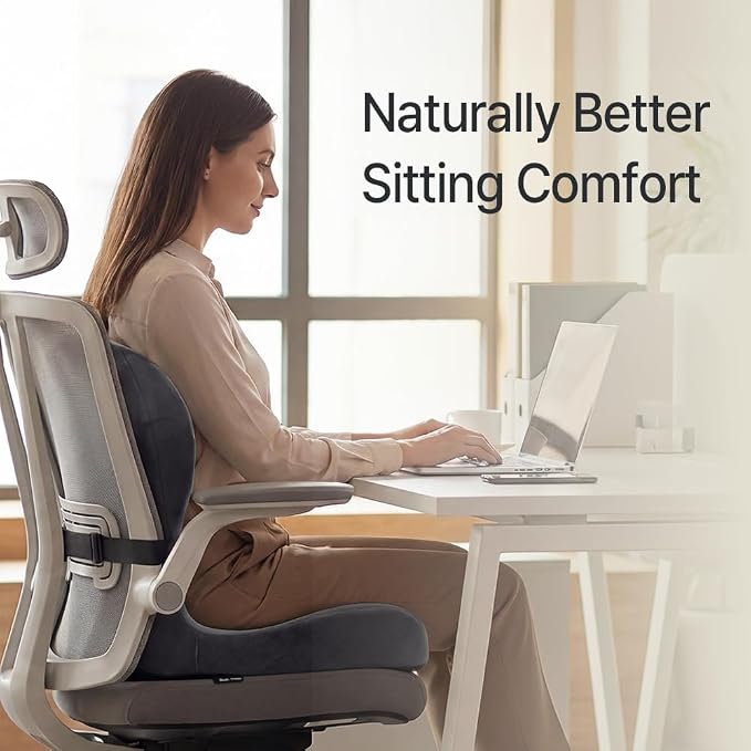 Navizam Lumbar Support Pillow for Office Chair with Memory Foam Cushion | Ergonomic Office Chair Cushion with 60D Memory Foam, Lumbar Support & One-Piece Design - Image 2