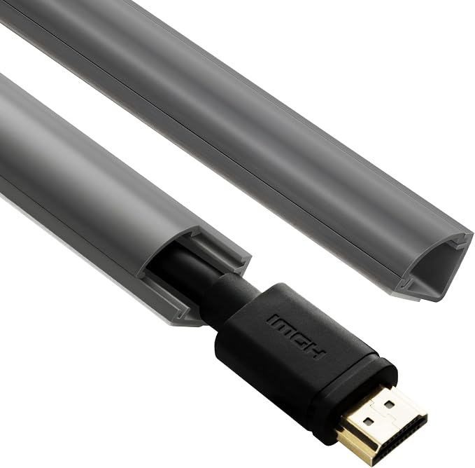 ZhiYo 136in Corner Cable Hider for 1 Cord, Hide Wires on Wall Corner, Grey | Self-Adhesive Cable Concealer, 8 Pack (17" Each), Quarter Round Cable Management Raceway for Baseboards & Ceiling Corners by ZhiYo
