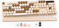 Wireless Keyboard, Round Keycaps, Retro Typewriter Keyboard with Magnetic Wrist Rest, Sleep Mode, Foldable Legs, 2.4GHz Full-Size Cordless Computer Keyboard for Windows PC, Laptop (Beige & Brown) by SABLUTE