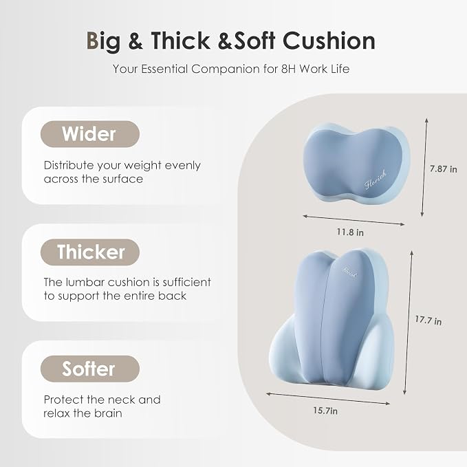 Lumbar Support with Car headrest Back Pillow for Chairs Headrest Pillow for Car Ergonomic Ultrathick Memory Foam Back Pillow for Office Chair (Blue) - Image 8