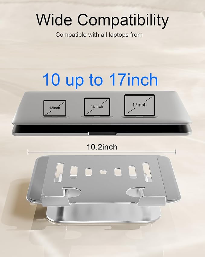 Laptop Stand for Desk, Metal Computer Stand Laptop Riser Holder | Adjustable Desktop Stand, Foldable Laptop Riser, Height for MacBook PC Computer Notebook Office Desk Accessories 10-17 Inch - Image 6