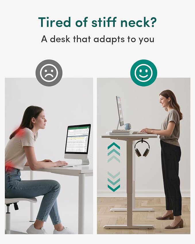 CubiCubi 63 x 28 Large Standing Desk, Height Adjustable Electric Computer Desk, 28" Deep Desktop, Sit Stand up Home Office Workstations with Preset Heights, White - Image 4