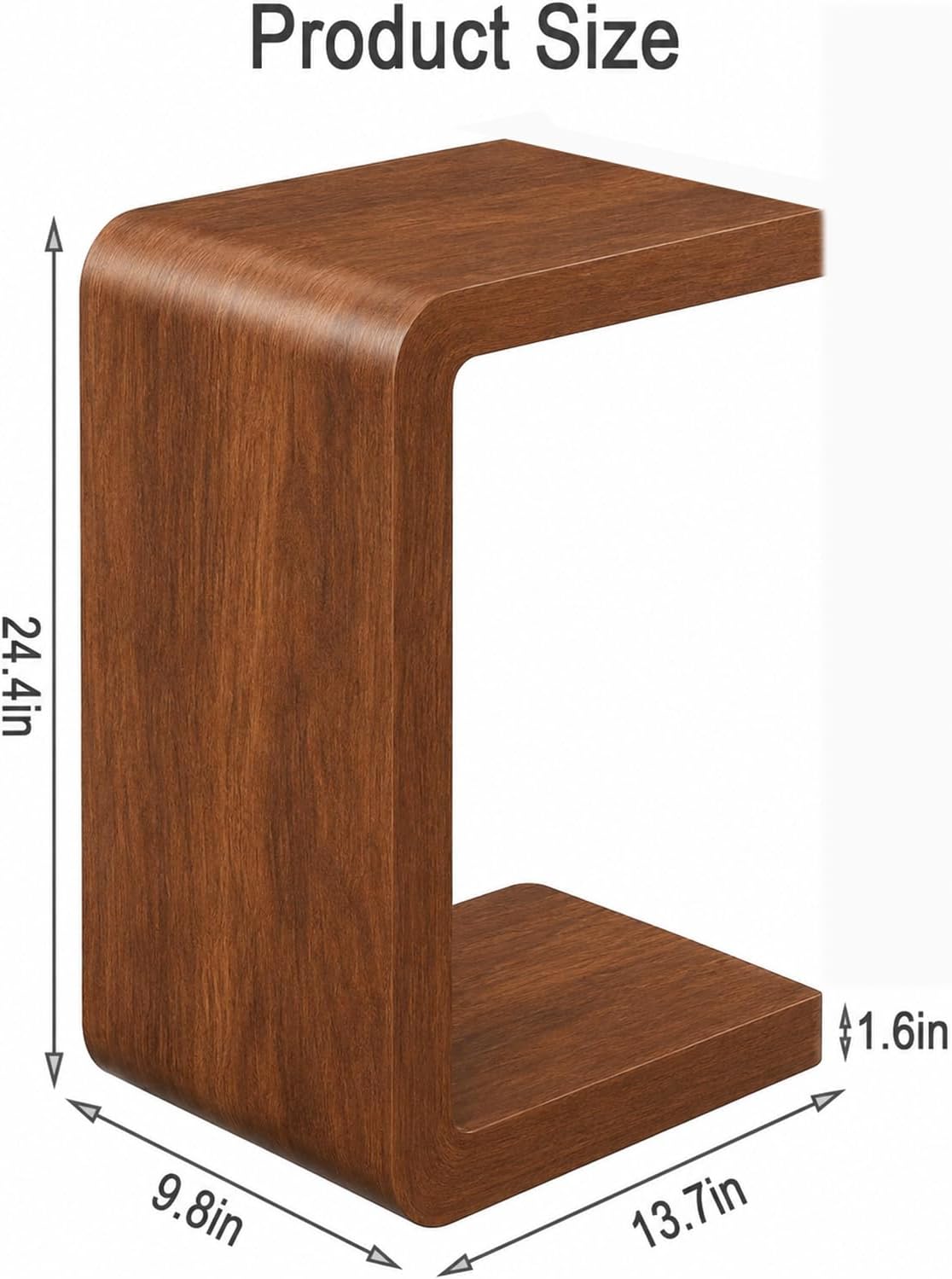 CHSSIH C Shaped End Table for Couch - Wood Sofa Side Table, Warm Walnut - Image 3