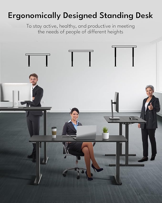 Large Electric Standing Desk, Gaming Desk, 55 x 24 Inch, Black | Height Adjustable Computer Desk with Smart Controller, Sit and Stand Up Table for Home, Office, Work, Study, Writing - Image 4
