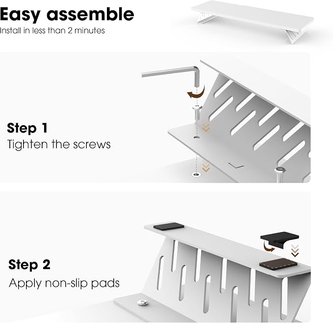 Fenge Monitor Stand Riser, Wooden & Metal Desk Shelf Organizer, White | 31.5in Computer Stand, Single Monitor Setup, for Compact Work Station, Multifunctional Monitor Shelf for Laptop, PC, Printer - Image 4