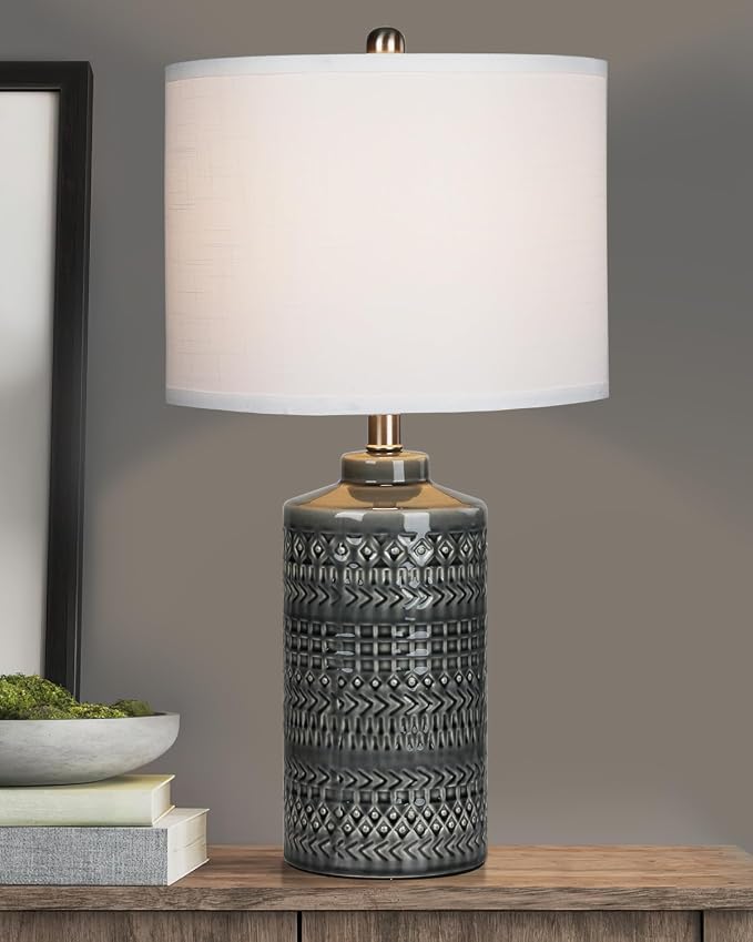 Modern Ceramic Table Lamp, 24.5" Living Room Lamps 3-Way Dimmable Gray Nightstand Lamp with White Shade|Tall Bedside Lamp Desk Decor Lamps for Bedrooms Farmhouse Office End Table Lamps(Bulb Included) - Image 5