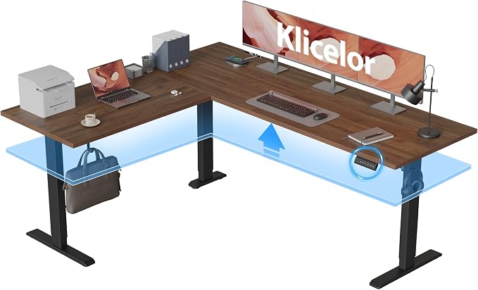 Klicelor L Shaped Standing Desk 75 x 61 Inch, Electric Height Adjustable Corner Desk for Home Office Workstation, Ergonomic Sit Stand Computer Table with Memory Controller, Dark Walnut by Unknown