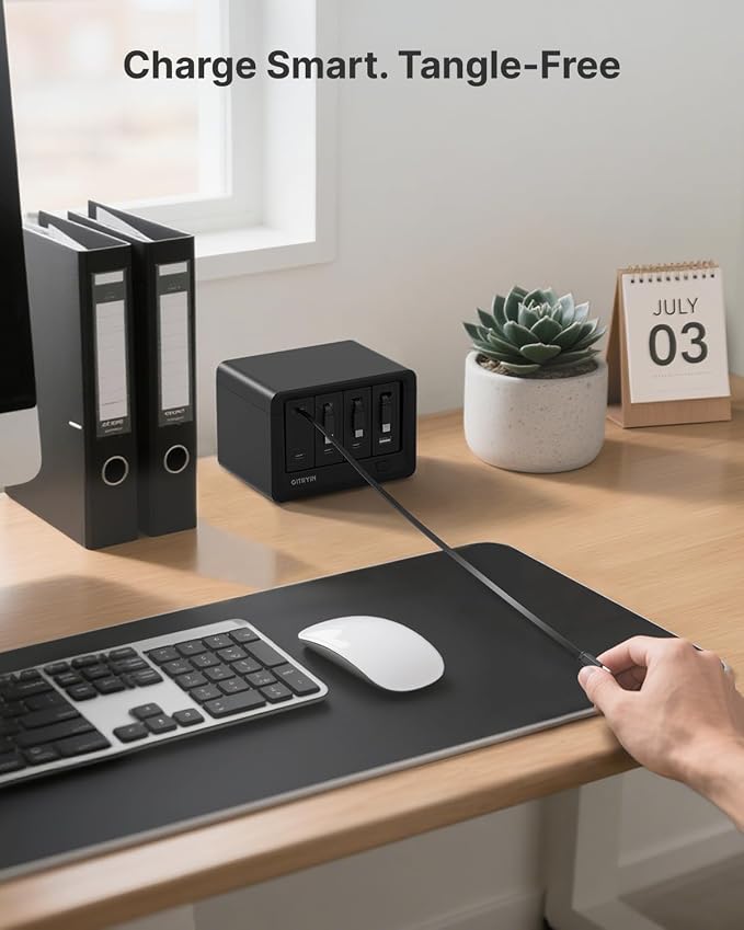 12-in-1 Desktop Charging Station with 3 Retractable Type-C Charger Blocks, 1 Micro Charger and 1 Lightning Charger, 4 USB C Ports, 160W Fast Charging Hub with 33.5in Cable for Multiple Devices - Image 8