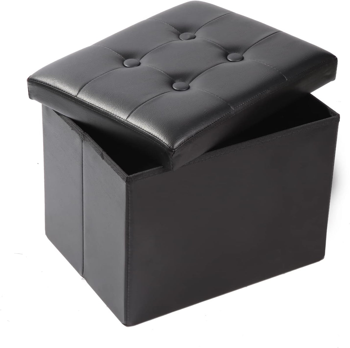 ALASDO Storage Ottoman Footrest Stool Small Ottoman with Storage Foldable Ottoman Leather Foot Rest Footstool Bench for Living Room 17x13x13inches Black by ALASDO