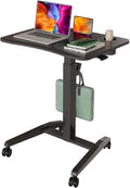 27" Mobile Rolling Standing Desk with Lockable Wheels, Black | Small Laptop Cart Height Adjustable with Cup Holder, Slot, Hook, Portable Pneumatic Teacher Rising Workstation for Classroom by GIBBONMOUNTS