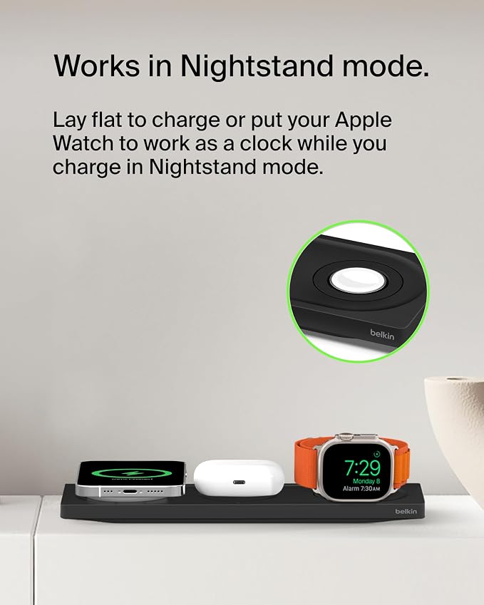 Belkin MagSafe 3 in 1 Wireless Charging Pad, Fast Charging Station | Apple Watch, iPhone 17/16/15/14 Series, AirPods compatible, multi-device MagSafe charging station, Magnetic - Image 7
