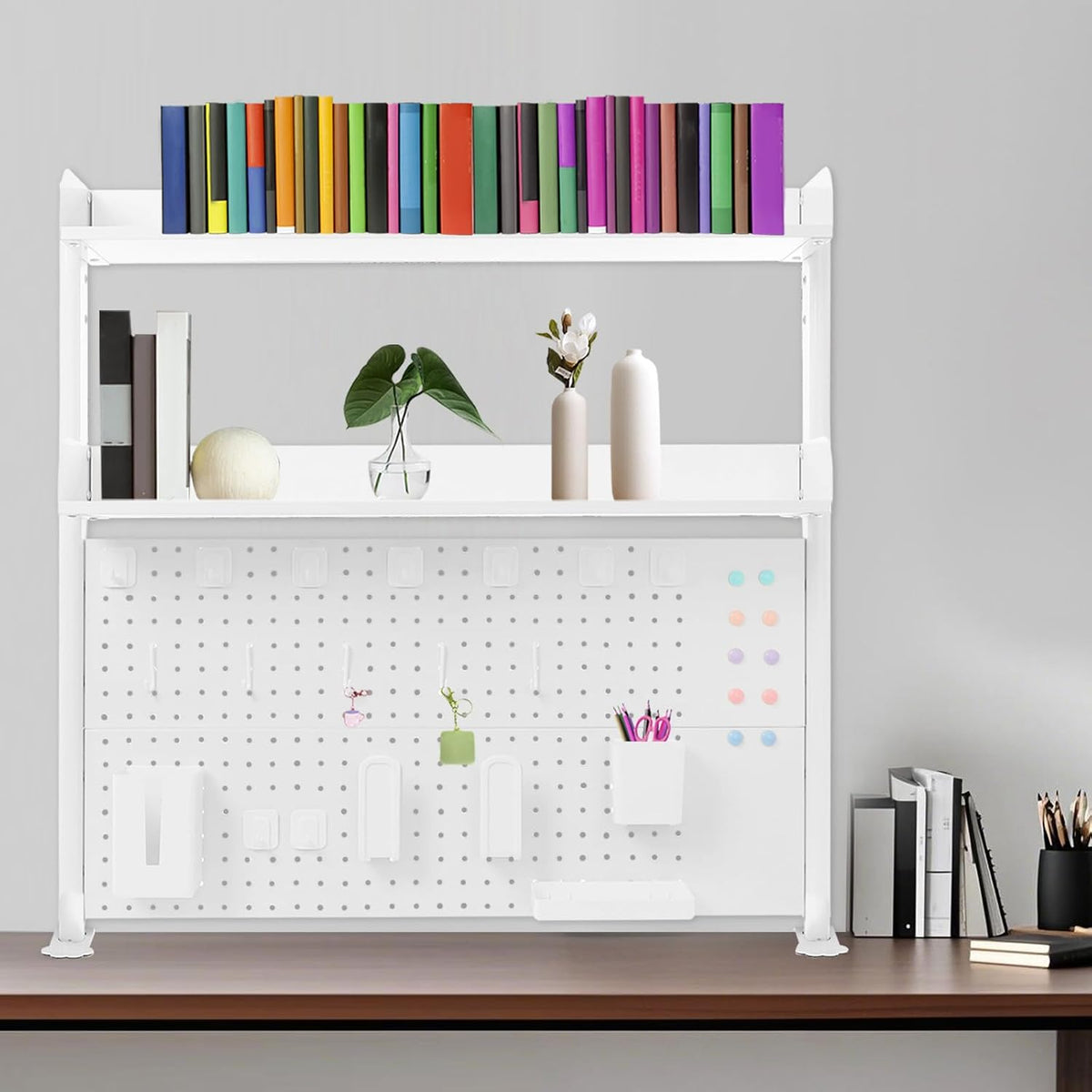 Clamp On Desk Organizer Shelf with Pegboard, 2 Tier Office Desk Shelves Organizer, 40" W x 37.4" H Desktop Bookshelf Storage for Home Dorm Office - Image 2