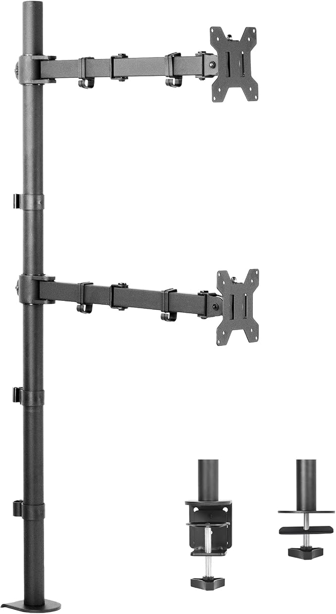 VIVO Extra Tall Vertically Stacked Dual Monitor Desk Mount Stand with 39 inch Stand-up Pole, Fully Adjustable Extended Arms, Fits 2 Screens up to 27 inches, STAND-V012T by Unknown