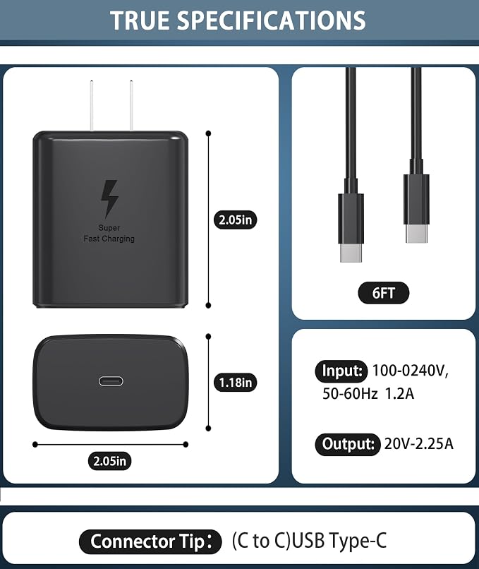 45W Super Fast Charger USB C- 45 Watt Type C Fast Charging Android Phone Charger Compatible with Samsung Galaxy S25 Ultra/S25/S25+/S26/S26+/S26Ultra/S24+/S24 Ultra/S23 Ultra Tab,6ft C Cable - Image 5
