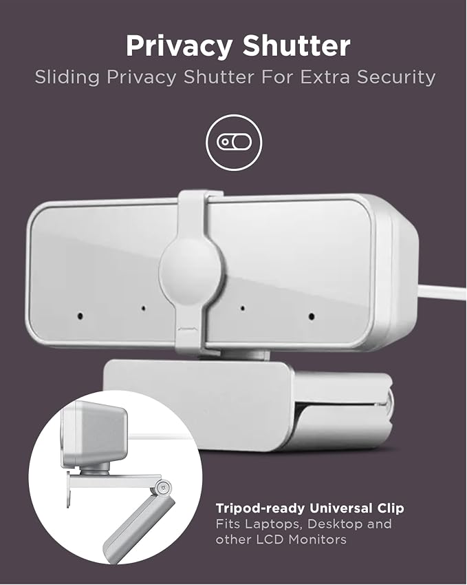 Lenovo HD 1080p Webcam (300 FHD) - Monitor Camera with 95° Wide Angle, 360° Rotation Pan & Tilt, Dual Microphones – Attachable Desktop Cam with Privacy Shutter for Remote Work, Streaming & Gaming - Image 6
