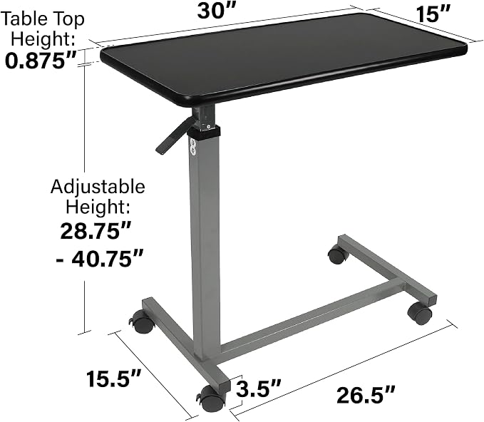 Vaunn Medical Cart Adjustable Overbed Table with Wheels – Rolling Bedside Table for Hospital, Portable Standing Cart & Laptop Desk for Bed, Couch, Wheelchair - Image 3