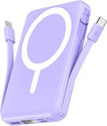 podoru for Magsafe Power Bank, 10000mAh Magnetic Portable Charger | Built-in Double USB-C Cables, 20W PD Fast Charging Wireless Battery pack for iPhone 17/16/15/14/13/12 Series-Purple by PodoruPowerBank