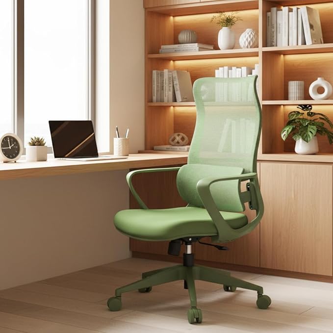 High Back Ergonomic Colorful Office Chair, Breathable Nylon Mesh Desk Chair with Adjustable Lumbar Support, 300LBS Swivel Rolling Computer Chair for Home Office Work(Americana, Green) by hujusko