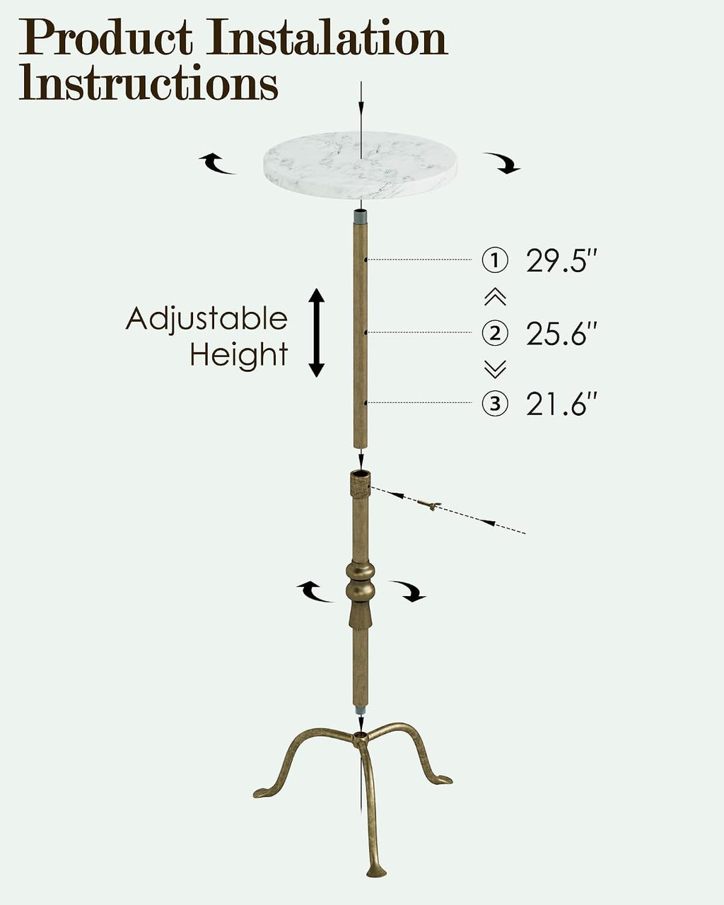 Adjustable Height Round Pedestal Table - 10x10x22-30 Inch, White Travertine - Image 8