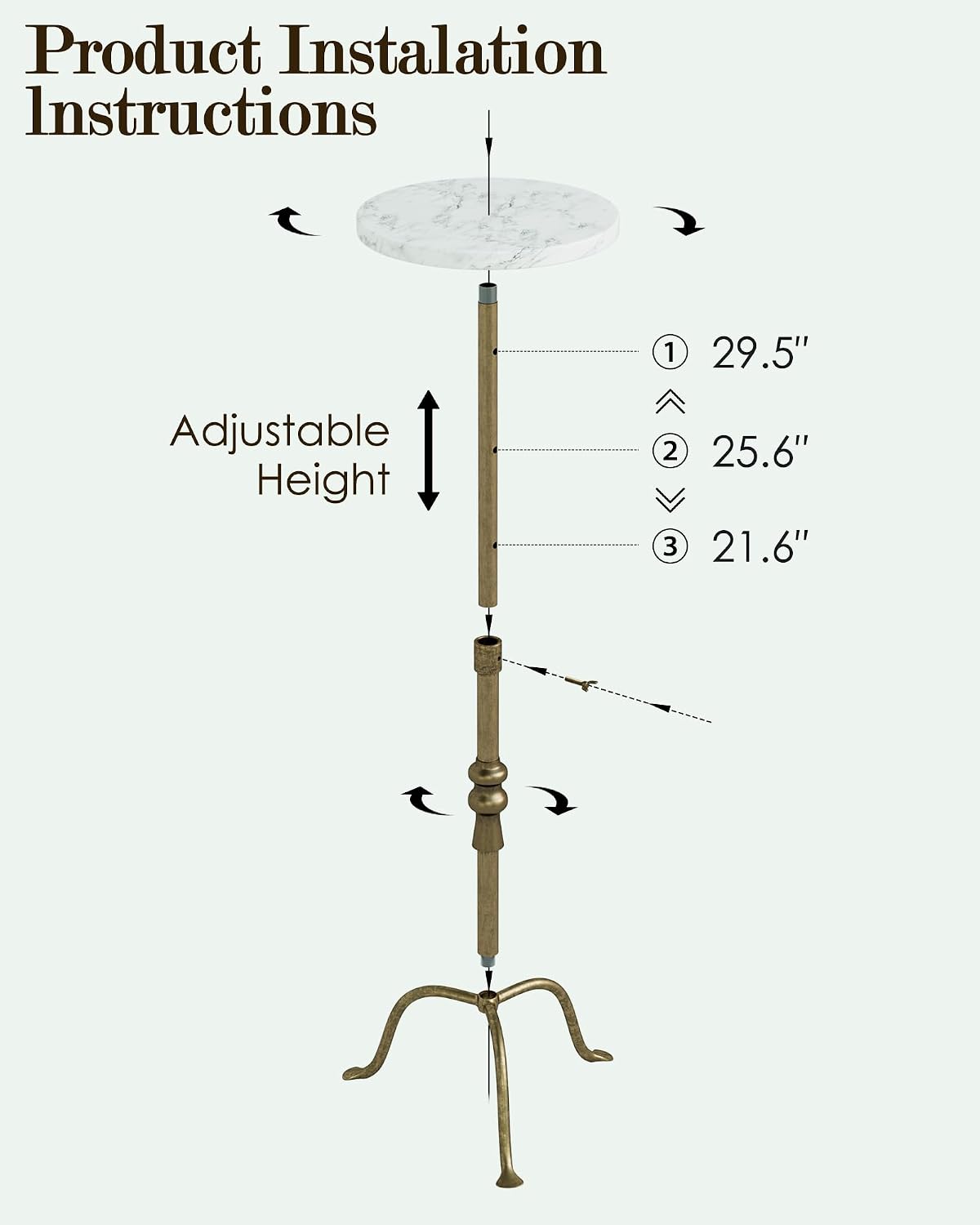 Adjustable Height Round Pedestal Table - 10x10x22-30 Inch, White Travertine - Image 8