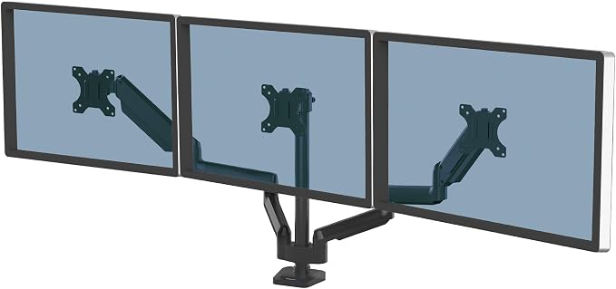 Fellowes Platinum Series Triple Monitor Arm for 27-Inch Monitors, Full Motion, 360° Rotation, VESA Mount with Grommet or Clamp, USB Ports, Ergonomic, Black, 8042601 by FellowesBrands