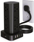 Power Strip Tower Surge Protector, 10FT Flat Plug Extension Cord with Multiple Outlets, 12 AC Outlets 4 USB (2 USB C), Desktop Surge Protection Tower for Home Office Dorm Room, Black by KZNXCVI