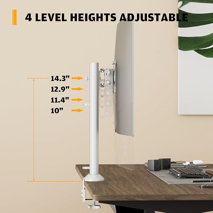 Hemudu Single Desk Monitor Arm Mount Stand Fit for 13 inch to 32 inch Flat Curved Computer Screen with Swivel, Height Adjustable, Rotation,Holds up to 77lbs, White - Image 5