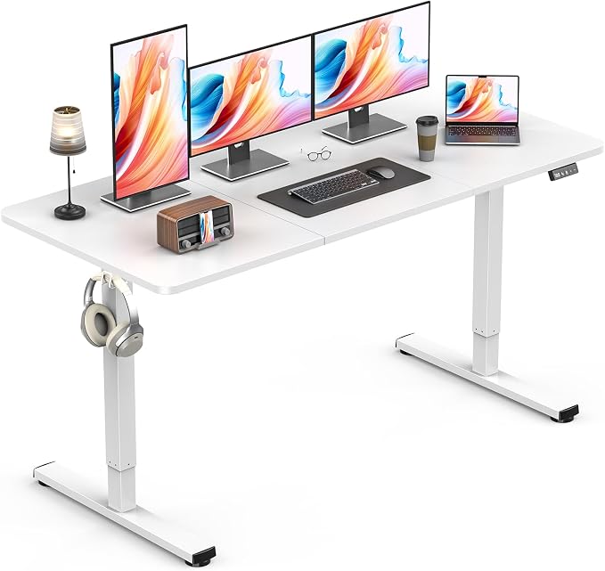 Large Electric Standing Desk, Gaming Desk, 55 x 24 Inch, White | Height Adjustable Computer Desk with Smart Controller, Sit and Stand Up Table for Home, Office, Work, Study, Writing by Zontera