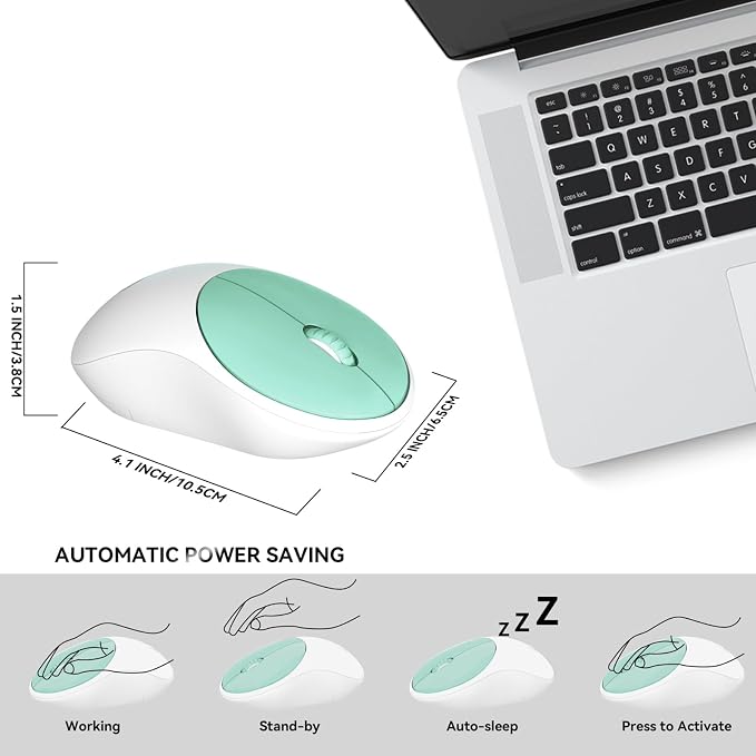 Wireless Keyboard and Mouse Combo - 2.4GHz USB Cordless, Cute Round Keys, Quiet and Slim Set for Laptop, Computer, TV, and Mac - Mint Green & White - Image 4