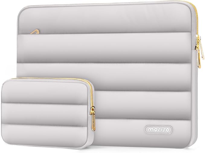 MOSISO Laptop Case 16 inch, 15-15.6 inch Puffy Laptop Sleeve Carrying Case | Compatible with MacBook Pro 16, HP Dell ASUS Acer Toshiba Lenovo, Polyester Horizontal Bag with Small Case, Gray by MOSISO