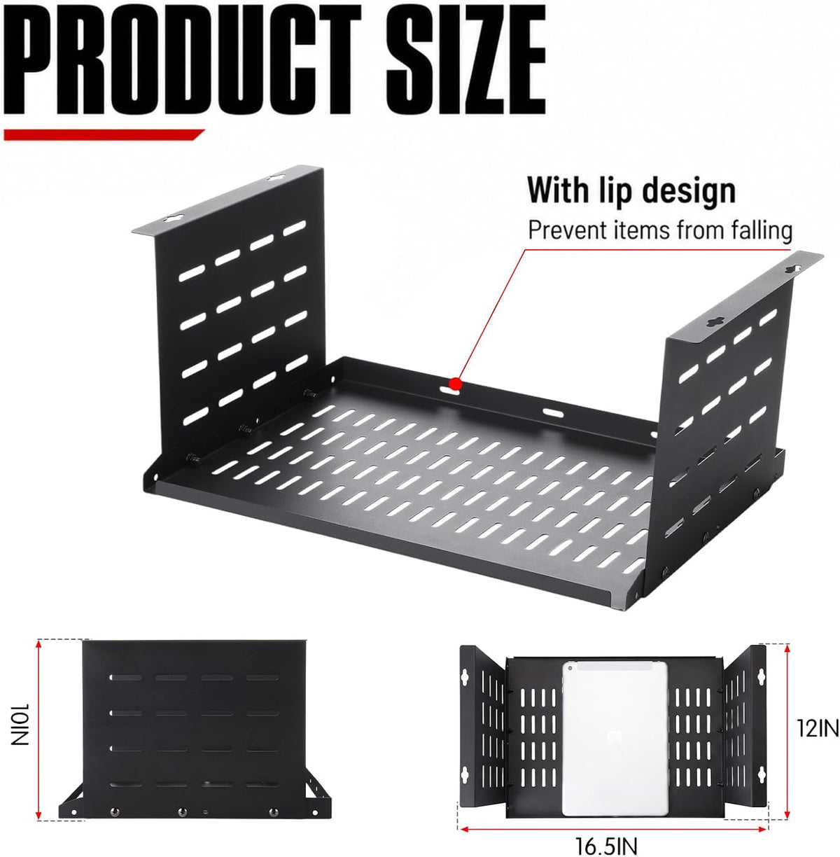 Under Desk Computer Mount for Small Form Factor Sff Computers and Pcs, Using Space 16.7" x H 8" x D 12" Mount Shelf Organizer for Office Home Workstation Gaming Stand up Desk - Image 2