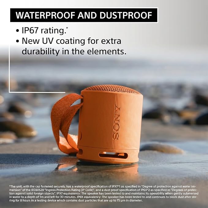 Sony SRS-XB100 Wireless Bluetooth Portable Lightweight Speaker, Light Gray | 16 Hr Battery, Super-Compact Travel Speaker, IP67 Waterproof & Dustproof Shower Speaker, Versatile Strap, Hands-free Calling - Image 4