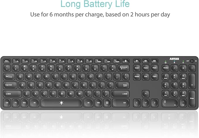 Arteck Universal Backlit 7-Colors & Adjustable Brightness Multi-Device Full Size Wireless Bluetooth Keyboard for Windows, iOS, iPad OS, Android, Computer Desktop Laptop Surface Tablet Smartphone - Image 4
