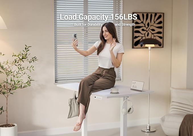 YDN 55 x 24 Inch White Electric Standing Desk | Adjustable Height, Sit Stand, Cable Management, Ergonomic, Home Office - Image 4