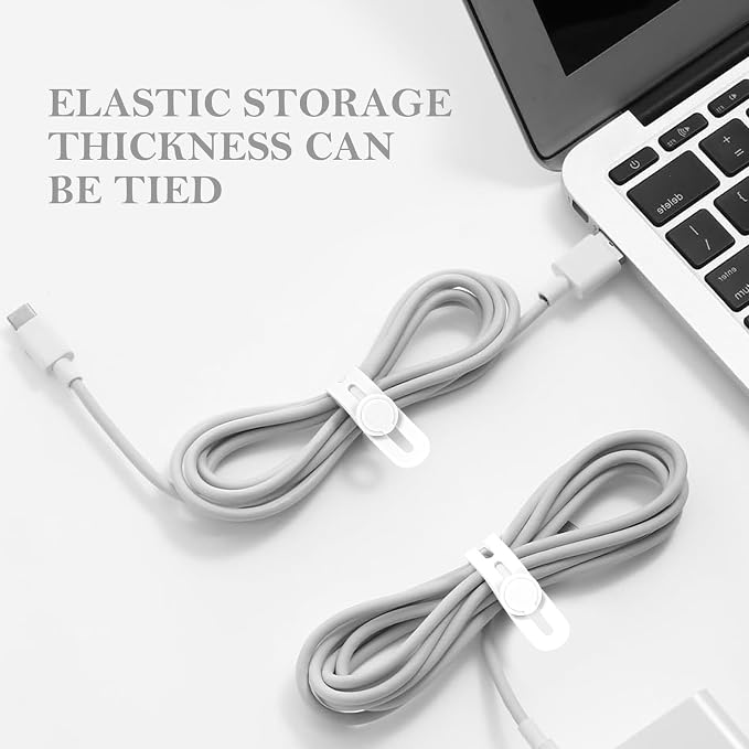 Donruby 30Pcs Silicone Cable Ties, Reusable Cord Organizer Straps, White | Adjustable, Multipurpose, 4.7" High-Elasticity Cord Wraps for Bundling Electronics, Home Office School Essentials - Image 6