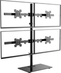 WALI Freestanding Quad Monitor Mount for 17-27 Inch Screens, Fully Adjustable 4 Monitor Stand with Swivel, Tilt, Rotation, Glass Base, Max Load 22 lbs per Arm (GMF004), Black by WALI