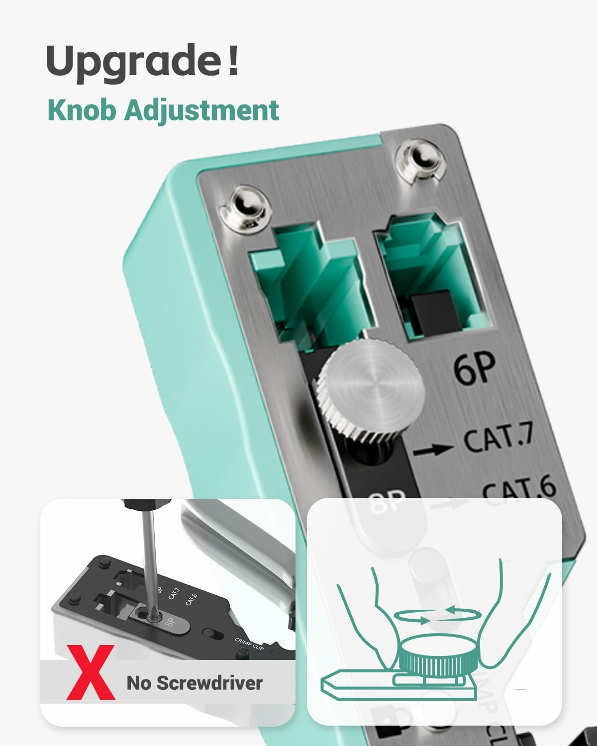 VCELINK RJ45 Crimp Tool, All-In-One CAT7/6A Crimper, Adjustable Knob, Green - Image 4