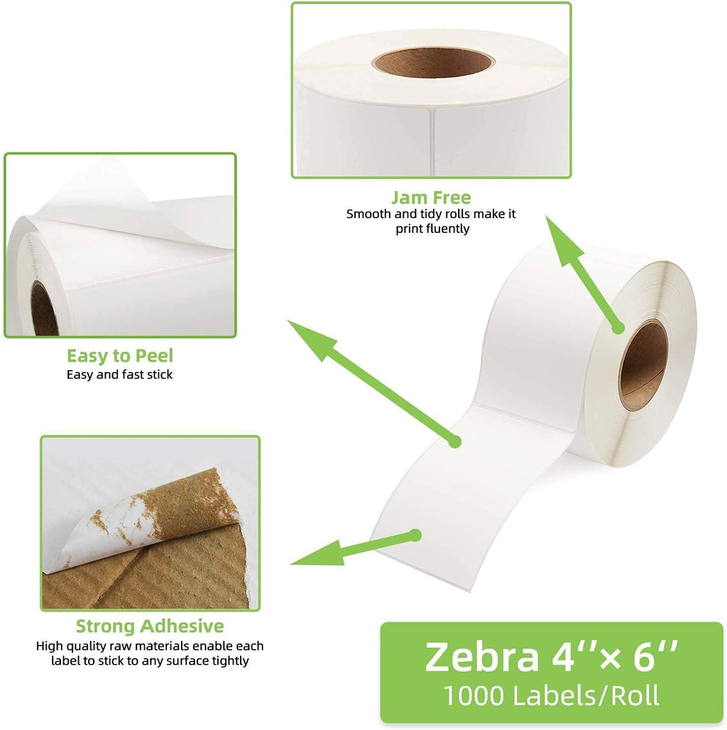 4"x 6" Multipurpose Direct Thermal Labels 3" Core Compatible for Zebra Industrial Printers Adhesive & Perforated (2 Rolls, 1000 Labels/Roll) - Image 3