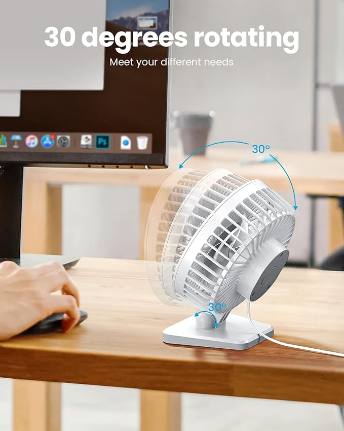 Gaiatop USB Desk Fan, Personal Portable Quiet Small Table Desktop fan | Powerful Mini 3 Speeds, Adjustable Head, for Cooling Home Office Car Summer Travel Gifts White - Image 5