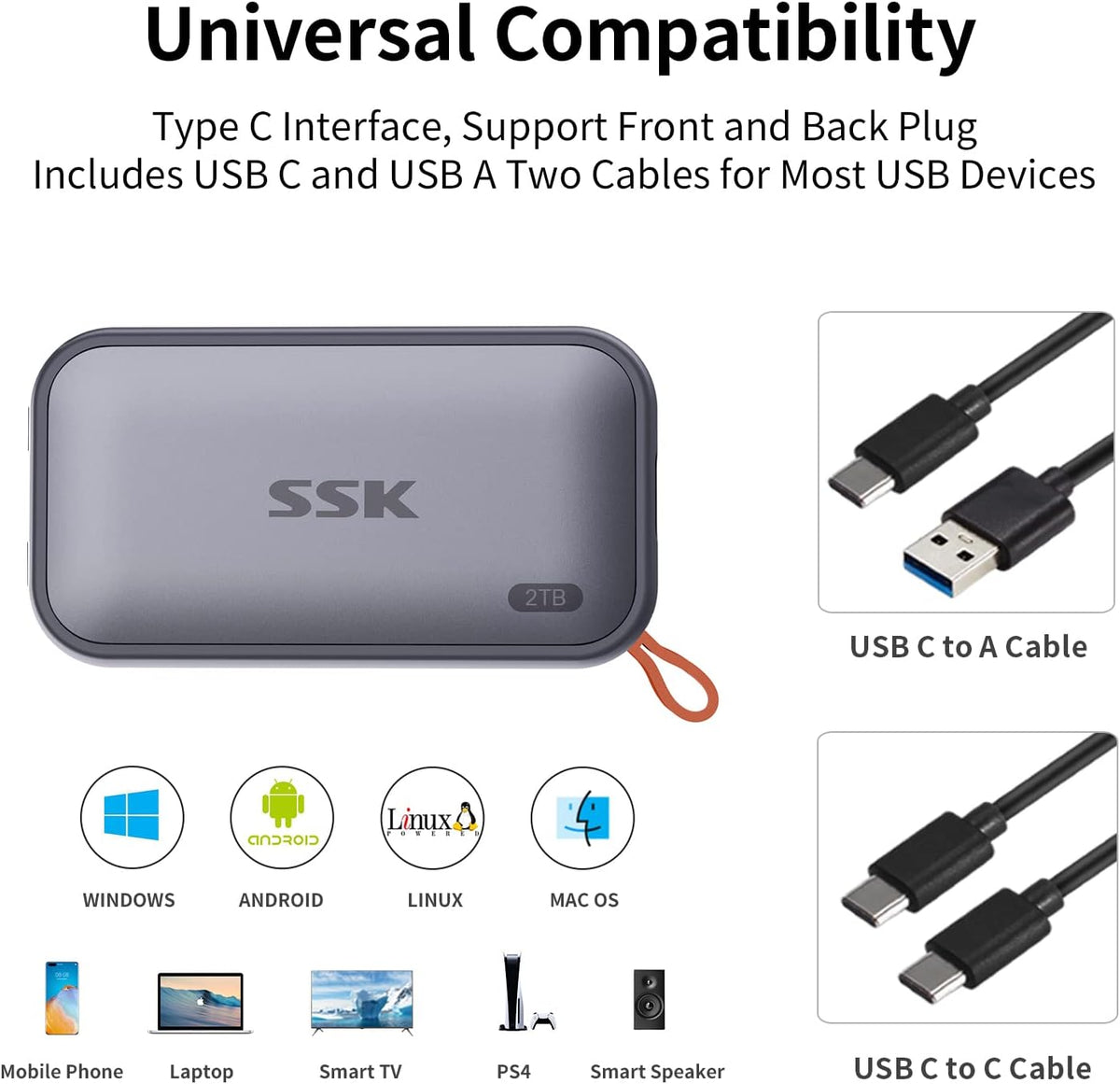 SSK Portable SSD 2TB External Solid State Hard Drive USB C Up to 1050MB/s - Image 4